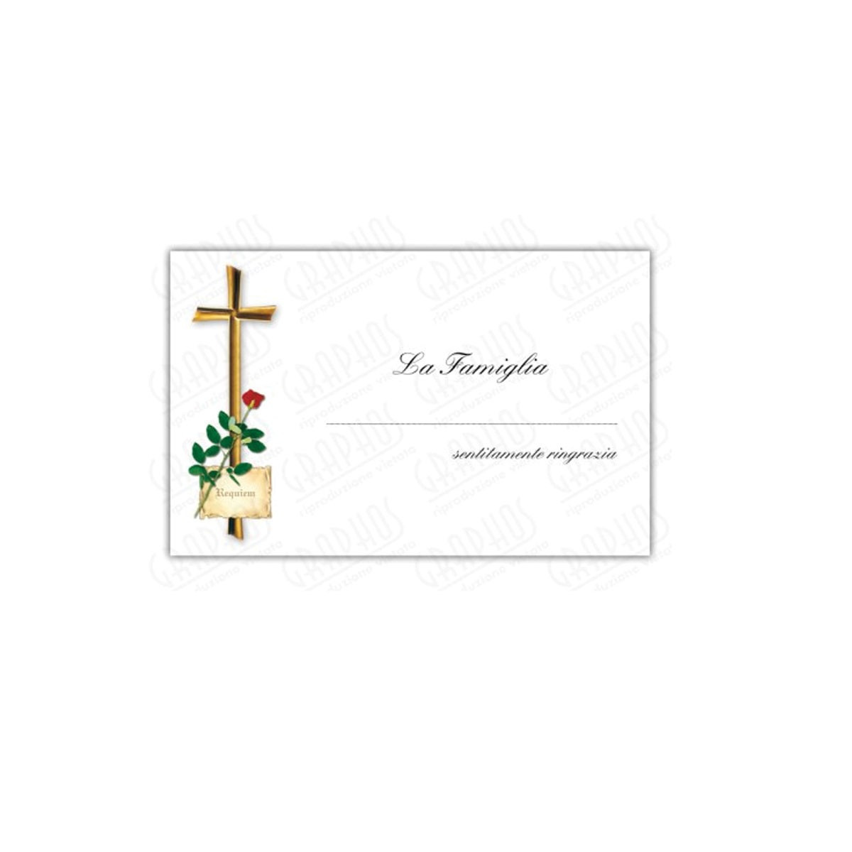 BIGLIETTINI RINGRAZIAMENTO ROSA CON CROCE CON SCRITTA