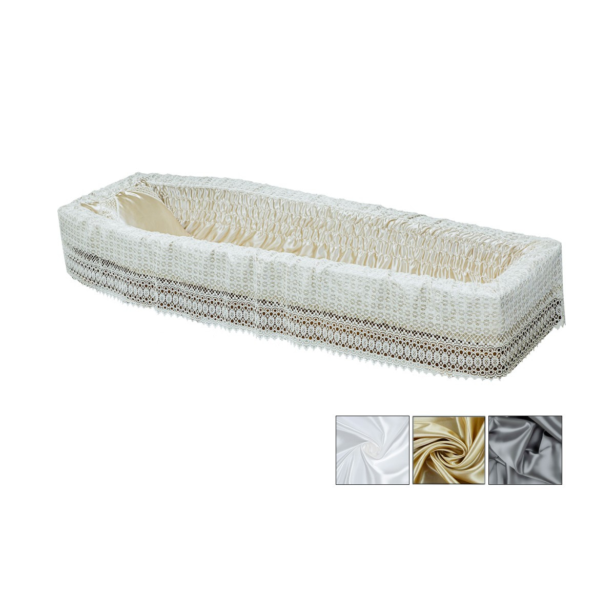 IMBOTTITURA IN RASO CON PIZZO MACRAME BIANCO