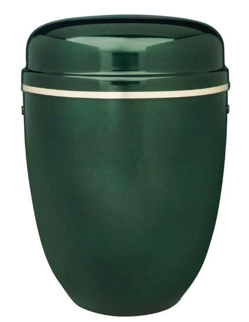 URNA IN ACCIAO VERDE C/FASCIA ORO