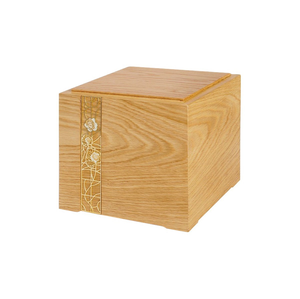 URNA IN ROVERE QUADRATA ROSE BIANCHE